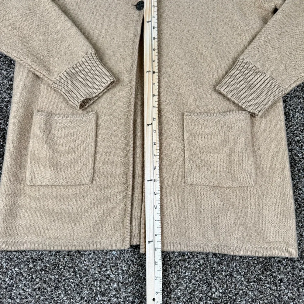 Karen Scott Womens Medium 100% Wool Cardigan Camel Tan Shawl Collar Long Sweater